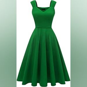 Green V-neck fit and flare dress, Size L